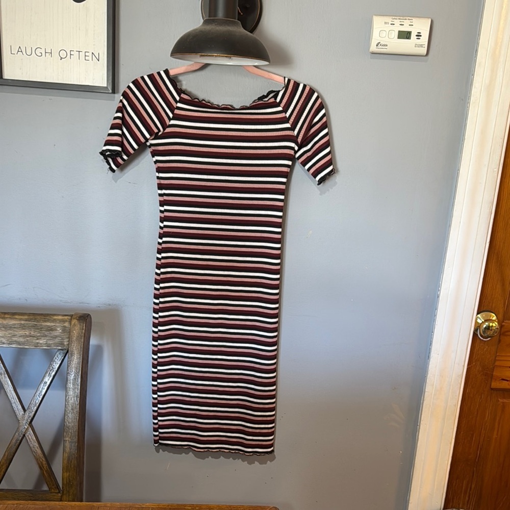 Caution To The Wind striped Bodycon Midi Dress Size XS